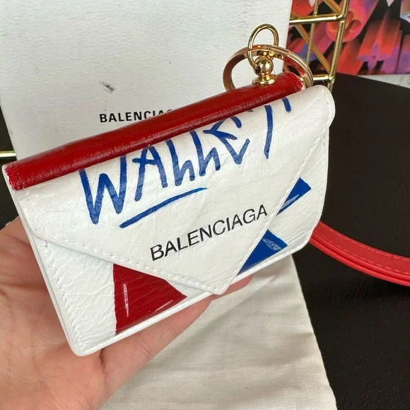 BALENCIAGA Graffiti leather compact wallet wristlet with keychain charm - Picture 4 of 14